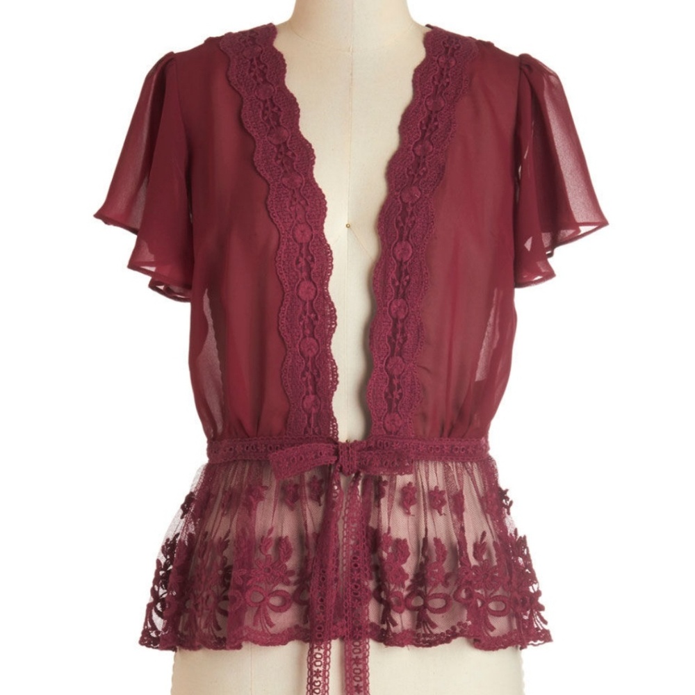 Sheer wine cardigan